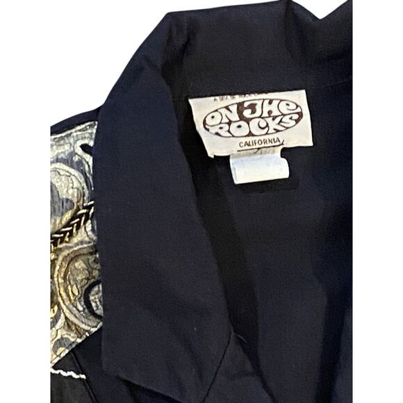 80’s ON THE ROCKS California Black Jumpsuit Retro Shirt One Piece Metallic Rock - Picture 8 of 9